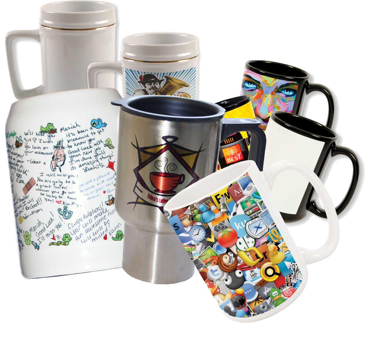 Group of personalized photo mugs
